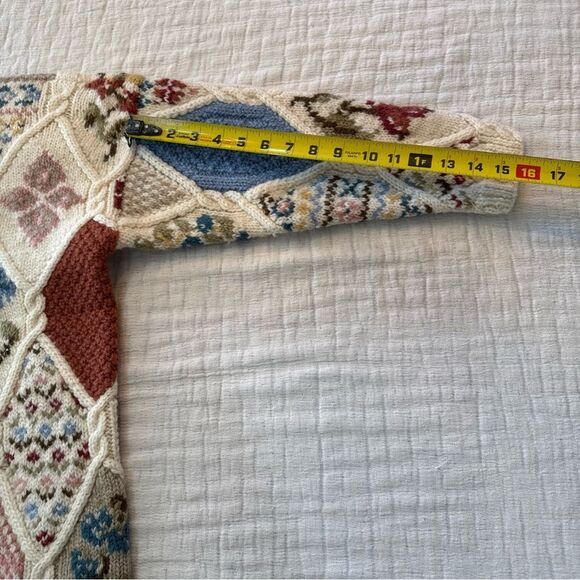 Laura Ashley 90’s Patchwork Chunky Sweater Small 100% Wool Cottage Core Whimsy - Picture 7 of 9